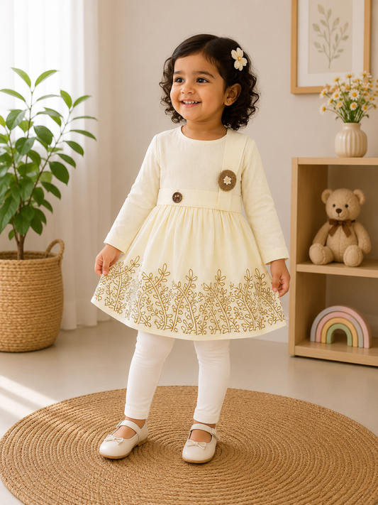 Vine Embroidered Frock & Leggings Set