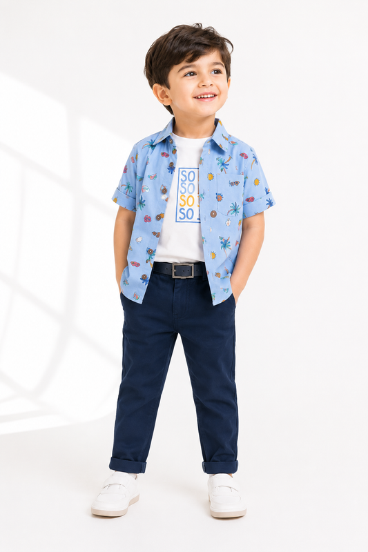 Boys Tropical Print Shirt Set