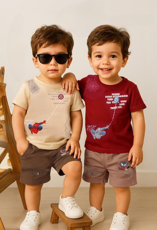 “Spidey Trust Twin Cord Set – Beige & Maroon Combo”