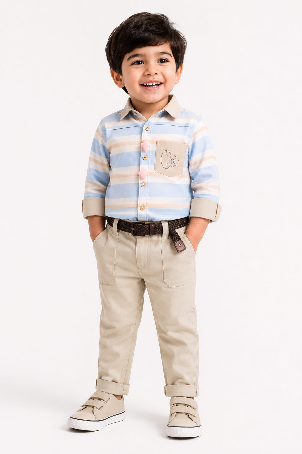 Boys Striped Shirt Set Blue