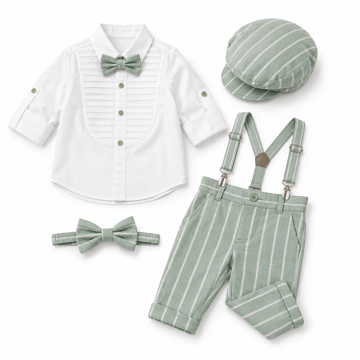 Boys Striped Suspender Set with Cap