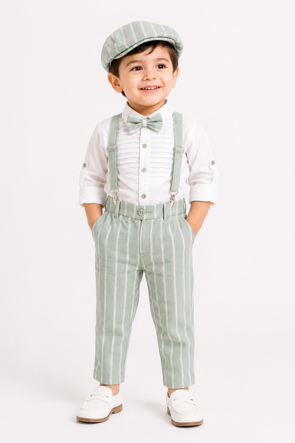 Boys Striped Suspender Set with Cap