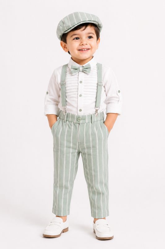 Boys Striped Suspender Set with Cap