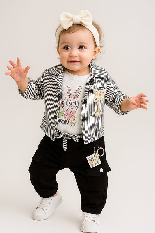 Baby Girl Stylish Bunny Print Outfit Set