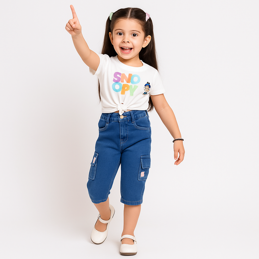 “Peppy Snoopy Tee & Denim Capri Set – Girls”