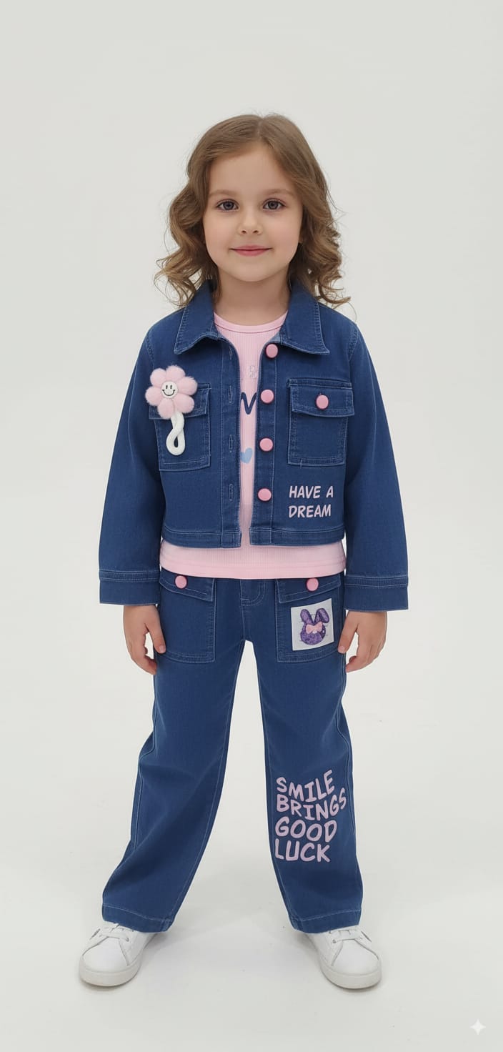 Girls’ Denim Co-ord Set with Cute Patch Details – 4 to 12 Years