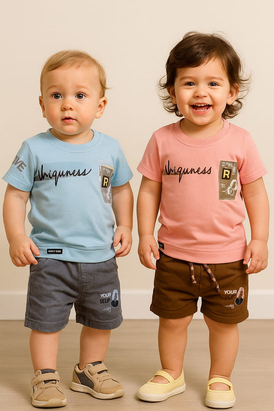 Boys Summer Coord Set – Blue & Peach
