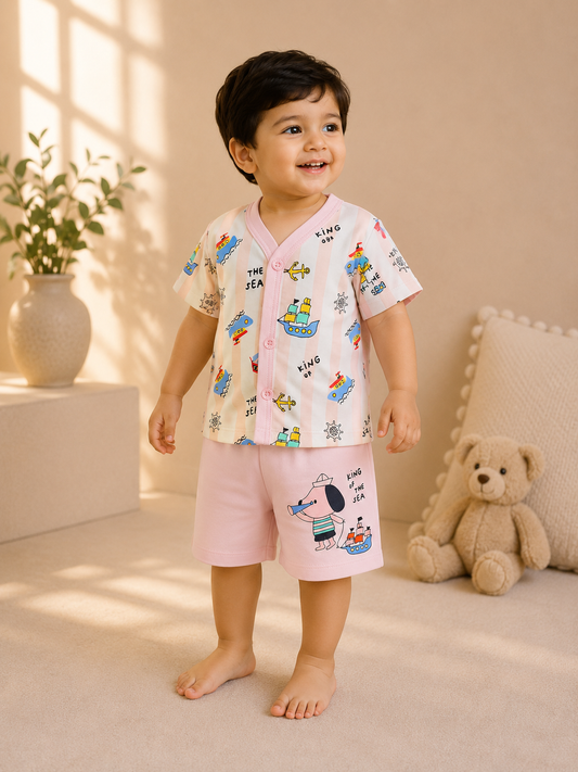 King of the Sea Nautical Print Shirt & Pink Shorts Set