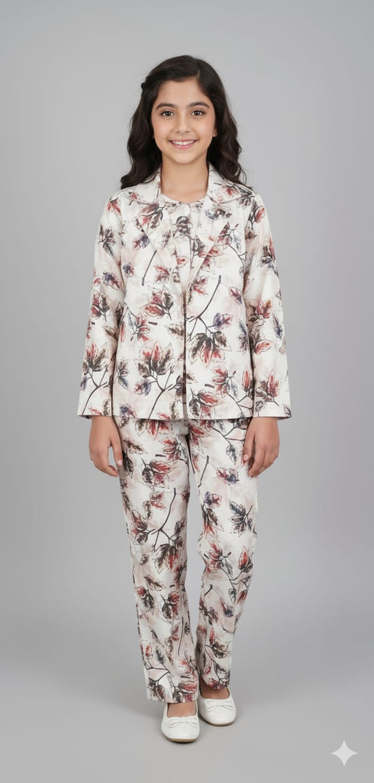 Girls Floral Printed Blazer & Pant Set – 12Y to 15Y