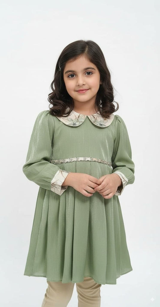 Sage Green Party Wear Dress for Girls (4–10 Years)