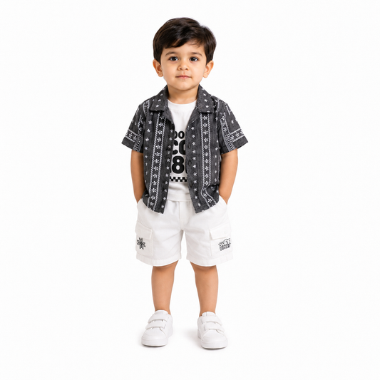 Boys 3-Piece Shirt T-Shirt Shorts Set (1–5Y)