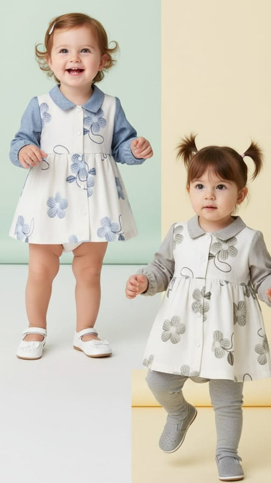 Girls Floral Embroidered Shirt Dress with Collar – 9M to 4Y