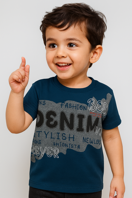 Denim Graphic Tee for Boys – Stylish Blue