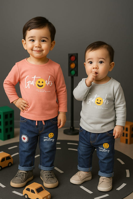 Smiley Graphic t-shirt & Denim Cord Set for Boys