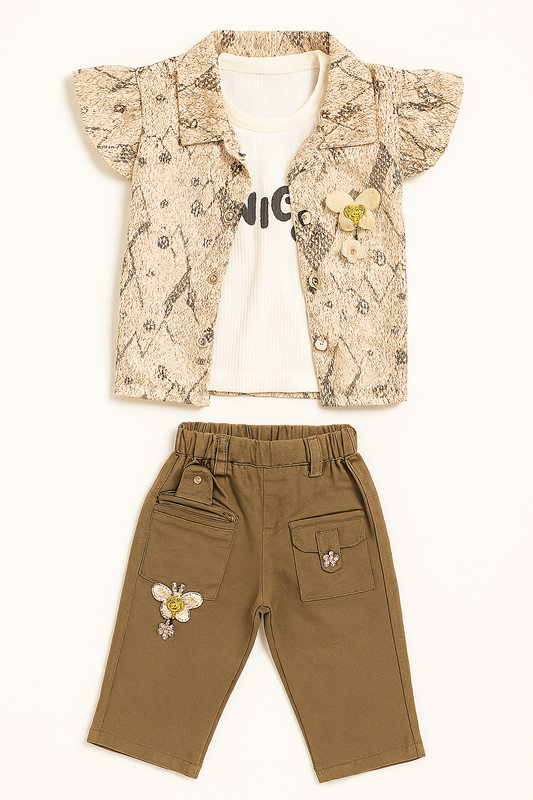 Printed Shirt & Patch Pocket Pant Set – Girls Western Style