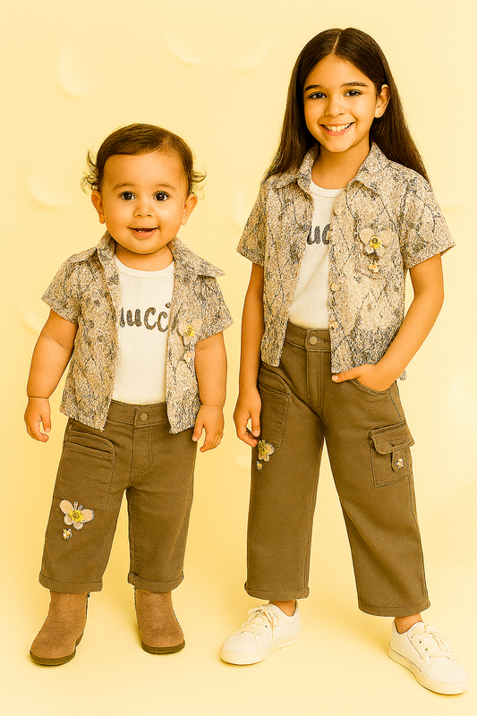 Printed Shirt & Patch Pocket Pant Set – Girls Western Style