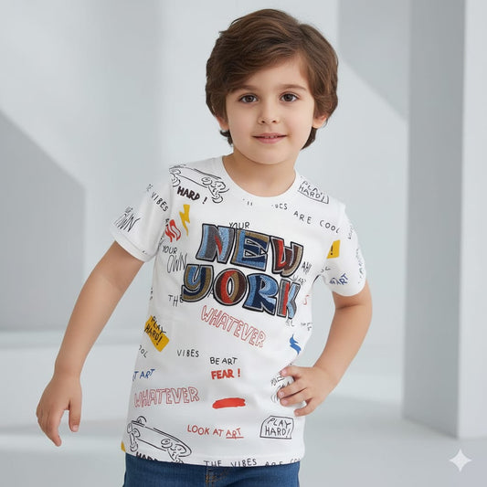Boys White “New York” Graphic Print T-Shirt – 5Y to 17Y