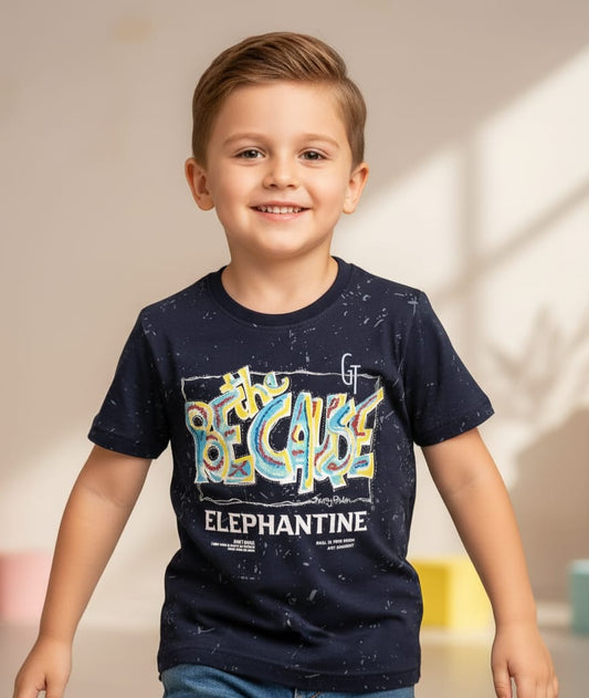 Boys Navy Blue “Because” Graphic Print T-Shirt – 5Y to 17Y