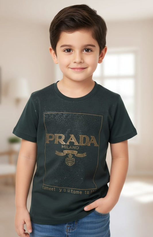 Boys Dark Green Prada Milano Print T-Shirt – 5Y to 17Y