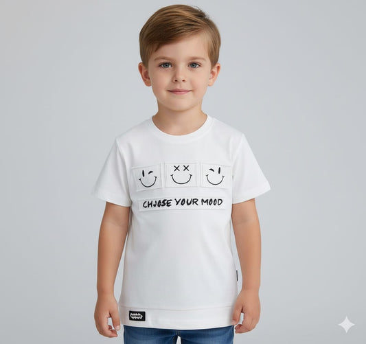 Boys White “Choose Your Mood” Graphic T-Shirt – 5Y to 17Y