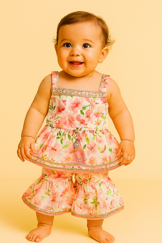 Peach Blossom Sarara Set – Baby Girl Ethnic Outfit