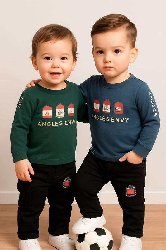 "Little Champs Full Sleeve Twin Set – Green & Blue"