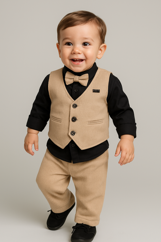 Boys Corduroy Party Suit Set (Beige & Brown)