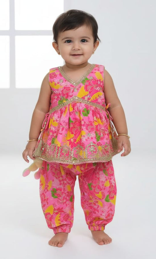 Baby Girl Pink Floral Punjabi Set (0–1 Year)