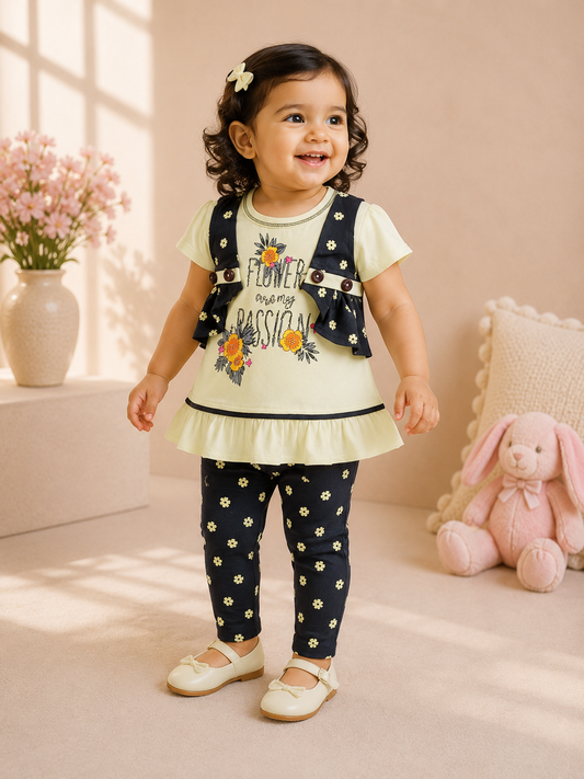 Flowers Are My Passion Frill Top & Daisy Print Leggings Set