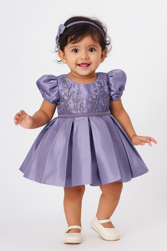 Elegant Lavender Satin Party Dress – 1 to 4 Years