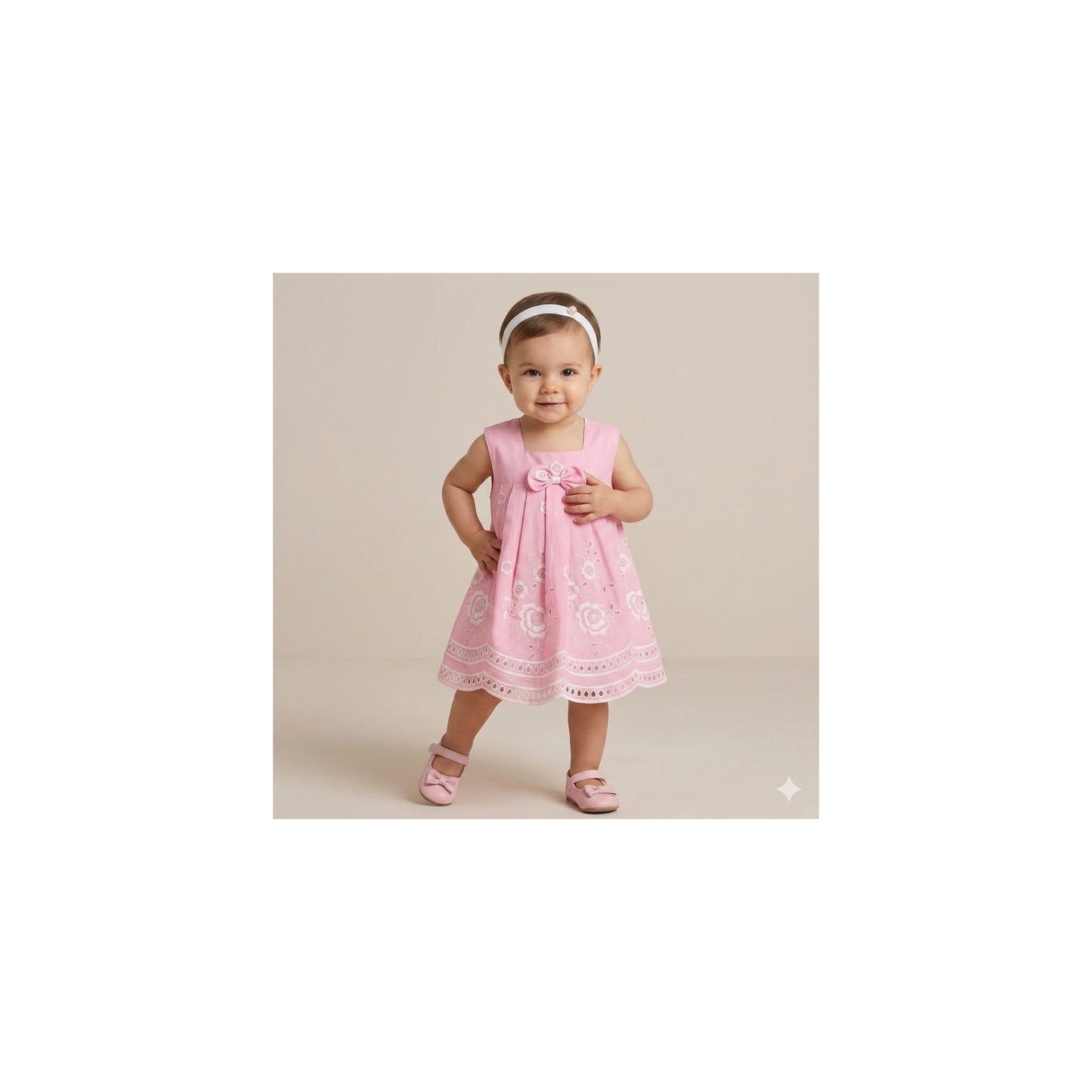 Darling Candy Pink Floral Embroidered Dress with Scalloped Eyelet Hem