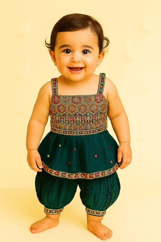 Floral Festive Sarara Set – Teal Blue & Mirror Embellished