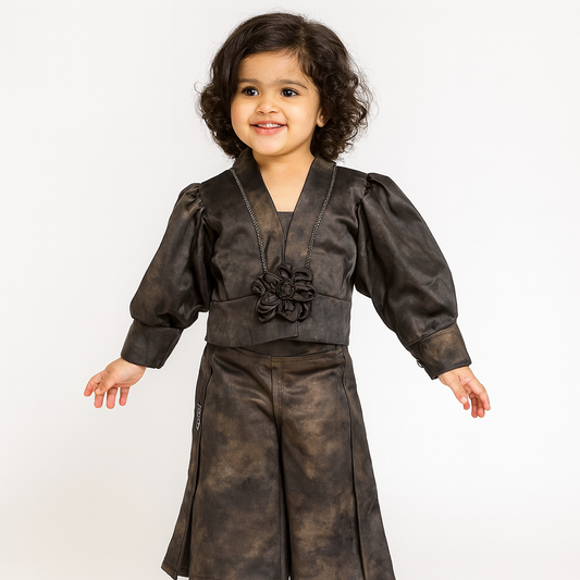 MintKids Black Designer Top & Palazzo Set