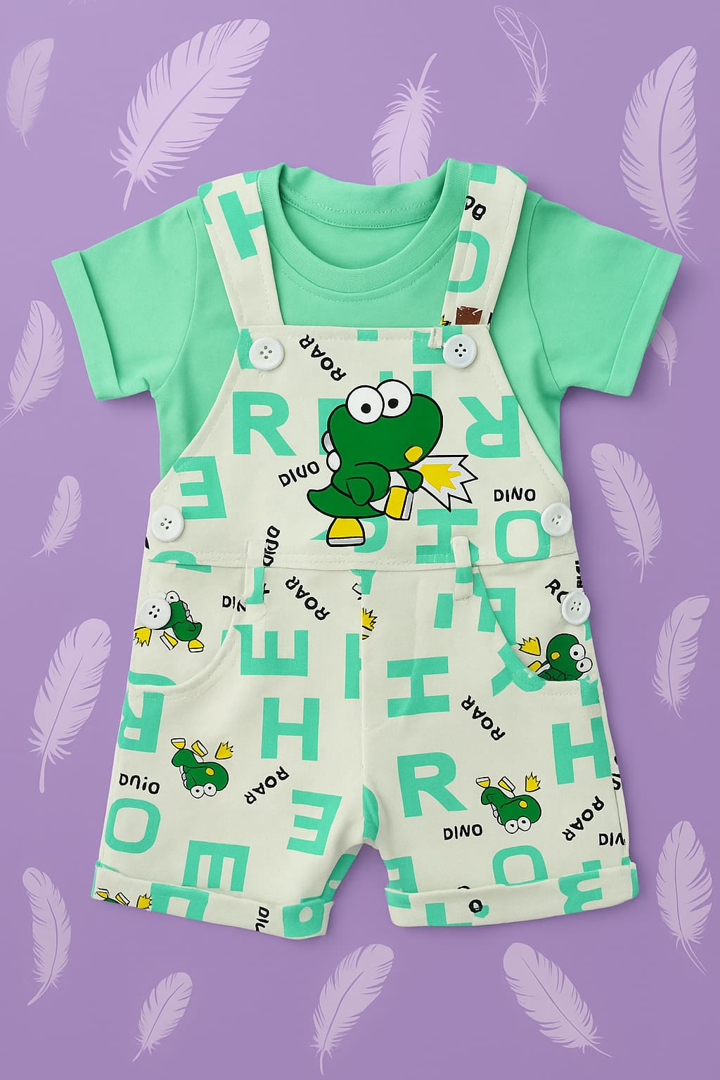Dino Friends Baby Dungaree Set – Cute Cartoon Print for Infants