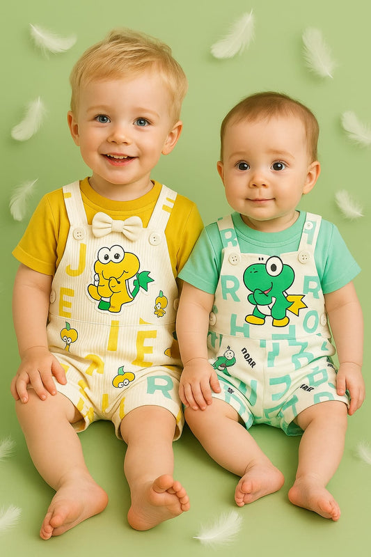 Dino Friends Baby Dungaree Set – Cute Cartoon Print for Infants