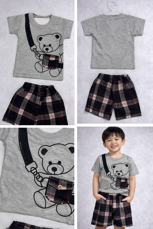 Boys Teddy Print T-Shirt with Shorts Set