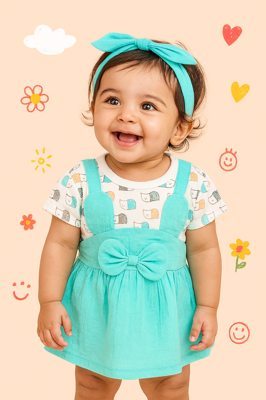Baby Girl Bunny Bow Dress Set – Pink & Sky Blue