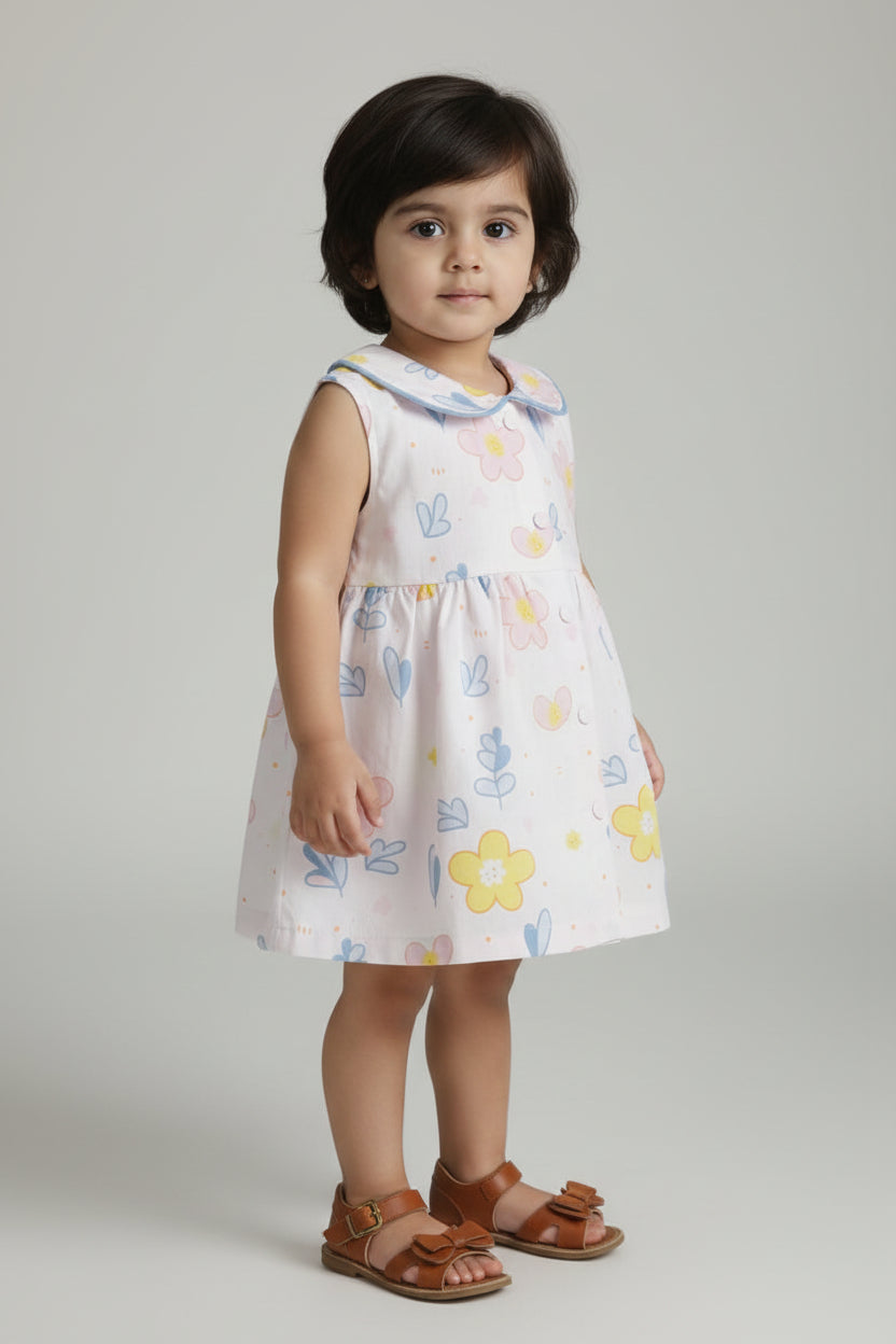 Sweet Floral Print Sleeveless Baby Dress with Peter Pan Collar