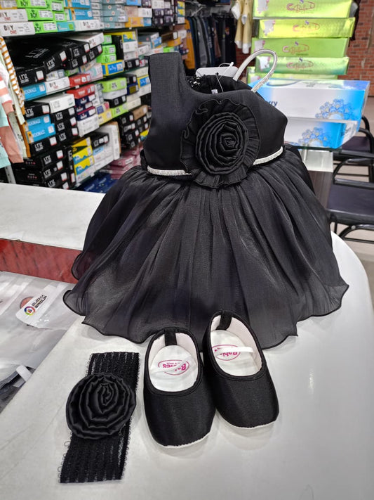 Elegant Black Party Frock with Headband
