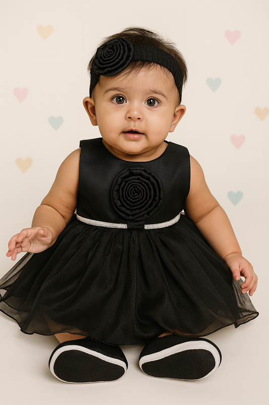 Elegant Black Party Frock with Headband