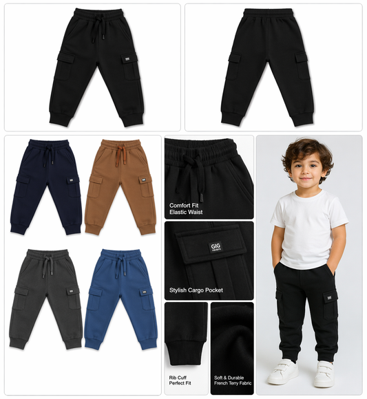 Kids Unisex Cargo Track Pants (French Terry)