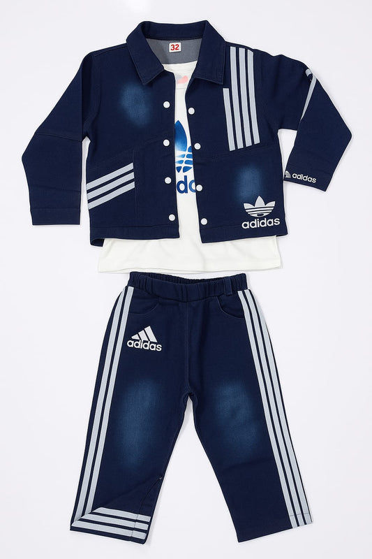 Navy Blue Adidas-Inspired Cord Set for Girls