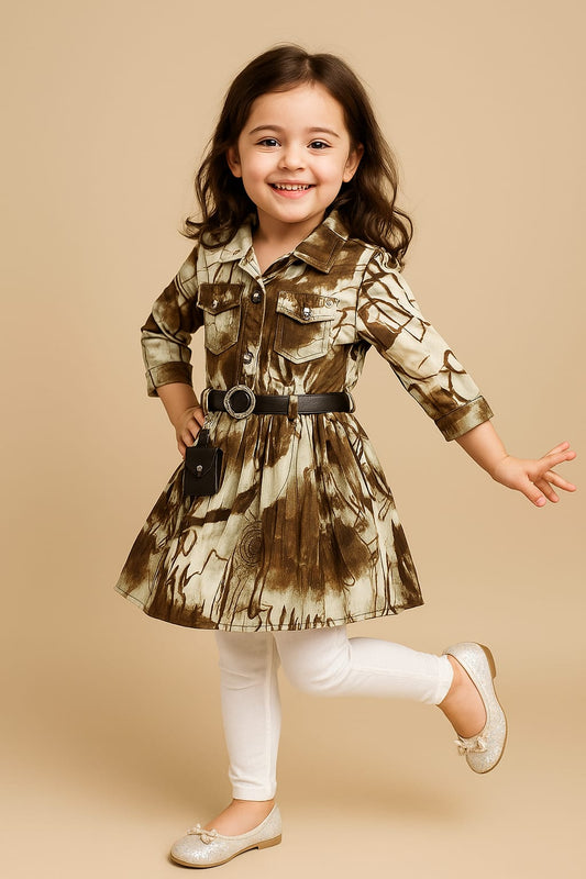 Olive Brown Shirt Dress with Belt – Stylish Diva Look
