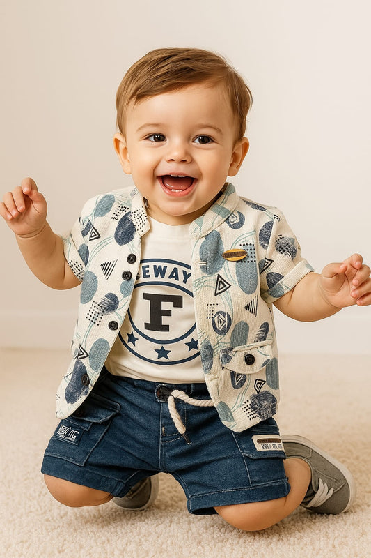 Baby Boys Stylish Summer Set (Shirt + T-shirt + Shorts)