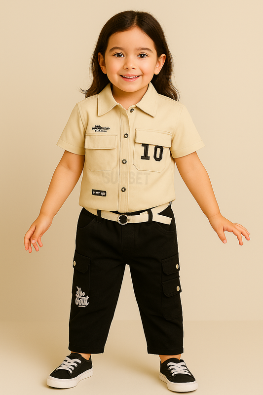Beige & Black Cargo Style Boys Co-Ord Set (3Y to 12Y)