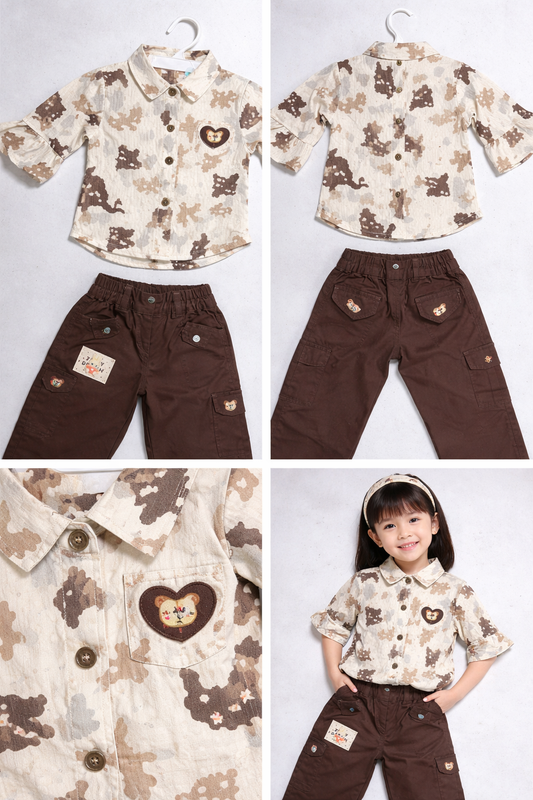 Camouflage Shirt & Brown Pant Set