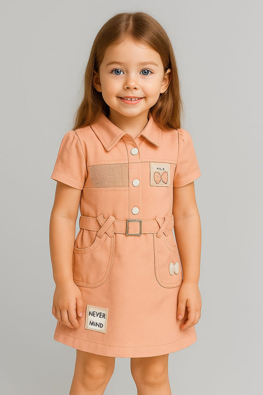 Peach & Green Style Belted Cotton Dresses