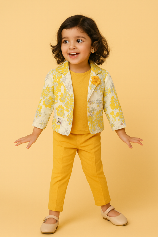 Stylish Yellow Blazer & Pant Set for Girls (1–3 Years)