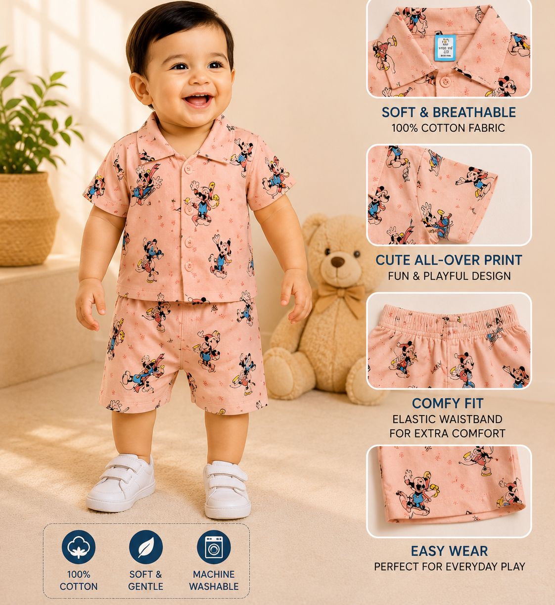 Mickey Mouse All-Over Print Shirt & Shorts Co-ord Set