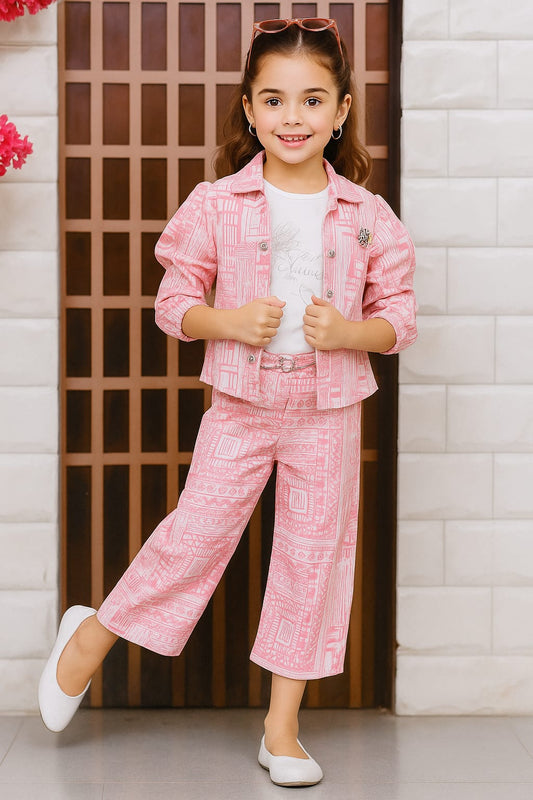 Stylish Pink Printed Co-Ord Set for Girls